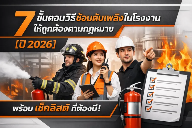 7 ขั้นตอนวิธีซ้อมดับเพลิงในโรงงานให้ถูกต้องตามกฎหมาย [ปี 2026] พร้อม Checklist ที่ต้องมี!