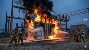 ฝึกอบรมดับเพลิงหม้อแปลงไฟฟ้า (Transformer Fire) เทคนิคการระงับเหตุจากน้ำมันหม้อแปลงรั่วไหลและไฟฟ้าแรงสูง โดยทีม TFGC