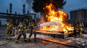 ทีมดับเพลิงฝึกหลักสูตร Petro Fire การระงับเหตุเพลิงไหม้เชื้อเพลิงเหลวไวไฟและก๊าซหุงต้ม (LPG/LNG) ด้วยโฟมดับเพลิงมาตรฐาน NFPA